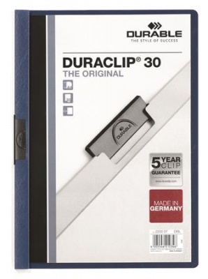 Rýchloviazač, s klipom, A4, DURABLE "DURACLIP® 30", tmavomodrý