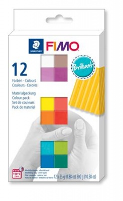 Modelovacia hmota, sada, 12x25 g, na vypálenie, FIMO "Soft Brilliant", 12 rôznych farieb