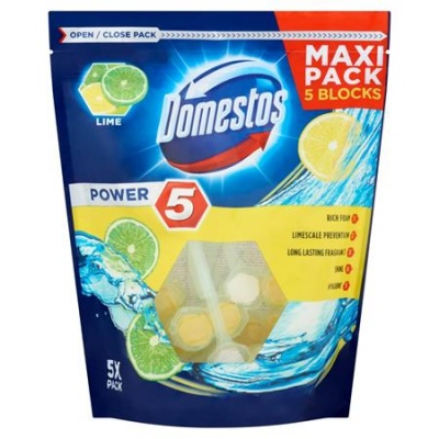 WC osviežujúci blok, 5 ks, DOMESTOS "Power 5", limetka