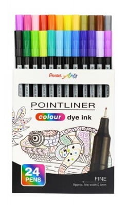 Liner, sada, 0,4 mm, PENTEL "Pointliner", 24 rôznych farieb