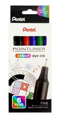 Liner, sada, 0,4 mm, PENTEL "Pointliner", 5 rôznych farieb