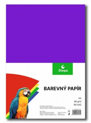 Farebný papier,  A4, 80g, 12x5 listov, STEPA, mix farieb