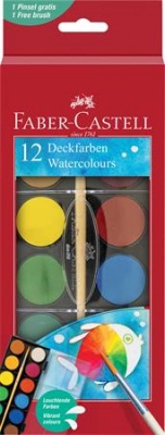 Vodové farby, 12-kusové, 30 mm, so štetcom, FABER-CASTELL