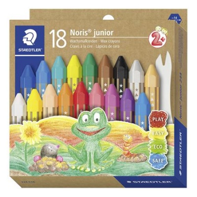 Voskovky, hrubé, šesťhranné, STAEDTLER "Noris Junior 224", 18 rôznych farieb