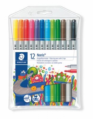 Fixky, 1-3 mm, s dvomi hrotmi, vyprateľné, STAEDTLER "Noris Club", 12 rôznych farieb