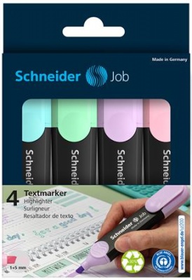 Zvýrazňovač, sada, 1-5 mm, SCHNEIDER "Job Pastel", 4 rôzne pastelové farby