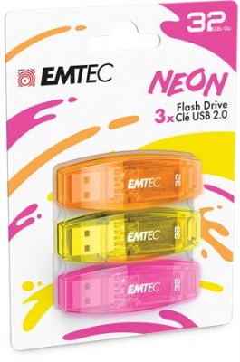 USB kľúč, 32GB, 3 ks, USB 2.0, EMTEC "C410 Neon", oranžová, žltá, ružová