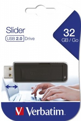 USB kľúč, 32GB, USB 2.0, VERBATIM "Slider", čierny