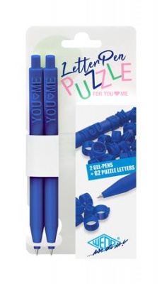 Gélové pero, stláčací mechanizmus, so 62 krúžkami na písmená, 2, WEDO "Letter Pen Puzzle", modrá