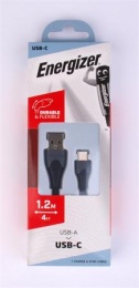 USB kábel, USB-A - USB-C, 1,2m, ENERGIZER, čierna
